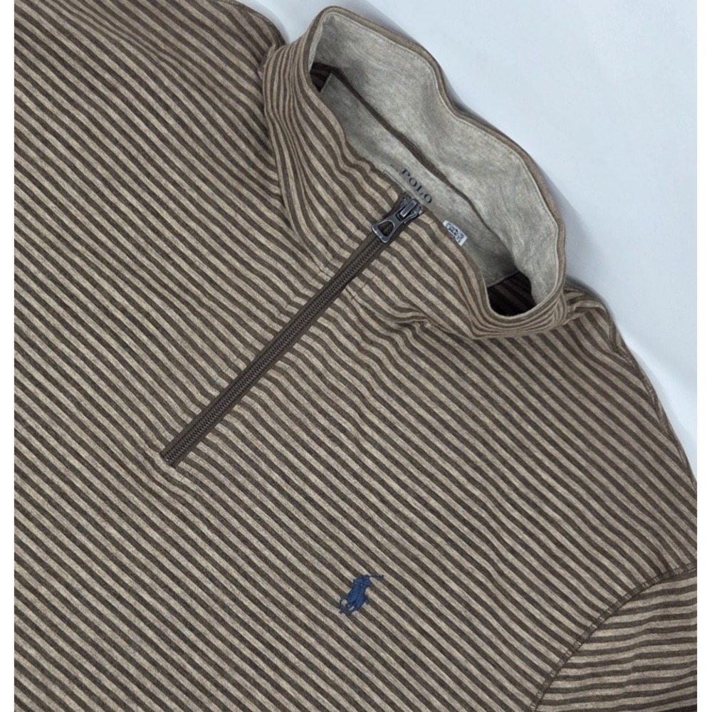 Polo Ralph Lauren Striped Jersey Quarter Zip Pullover Mens XXL Tan Brown